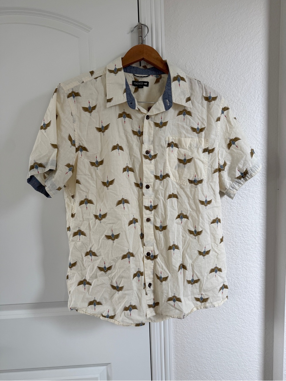 Toad & Co Cream Short-Sleeve Printed Casual Shirt men’s large